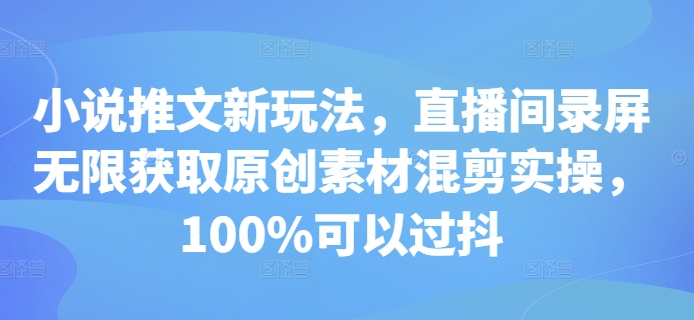 小说推文新玩法，直播间录屏无限获取原创素材混剪实操，100%可以过抖-Queer